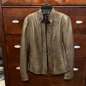 Elie Tahari olive green leather jacket